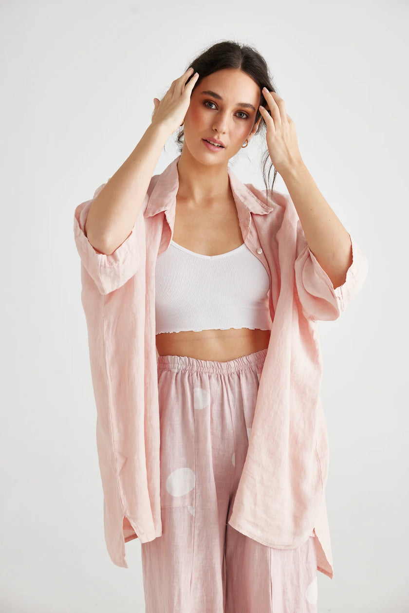 Miss Rose Sister Violet Teddie Linen Shirt Pale Tearose