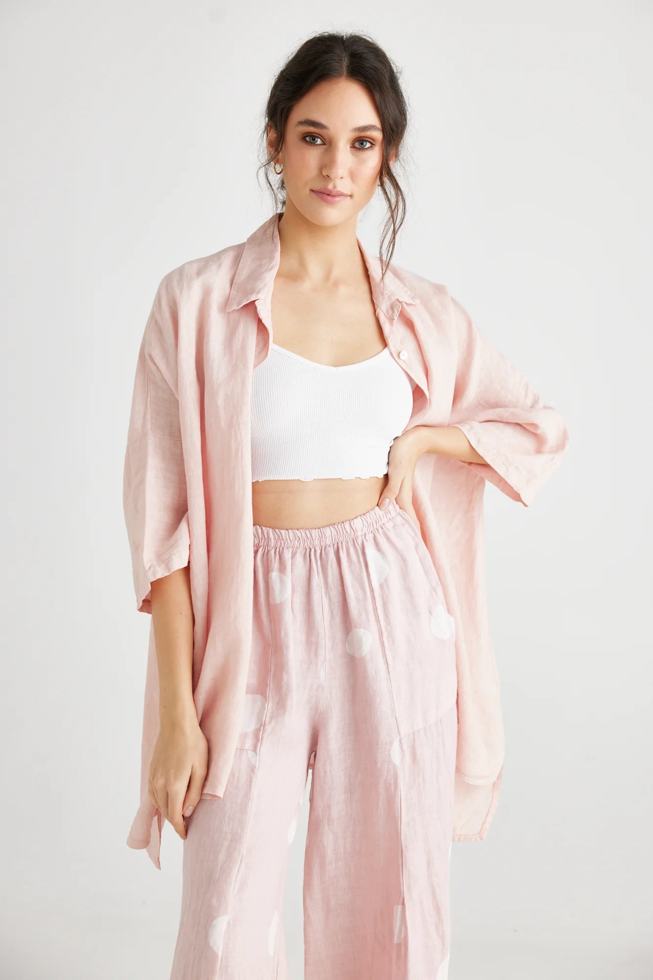 Miss Rose Sister Violet Teddie Linen Shirt Pale Tearose
