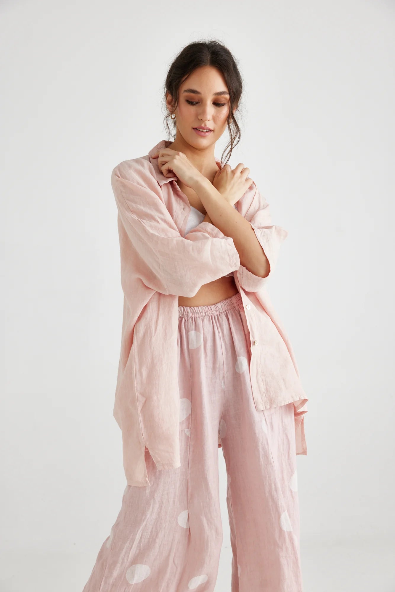 Miss Rose Sister Violet Teddie Linen Shirt Pale Tearose