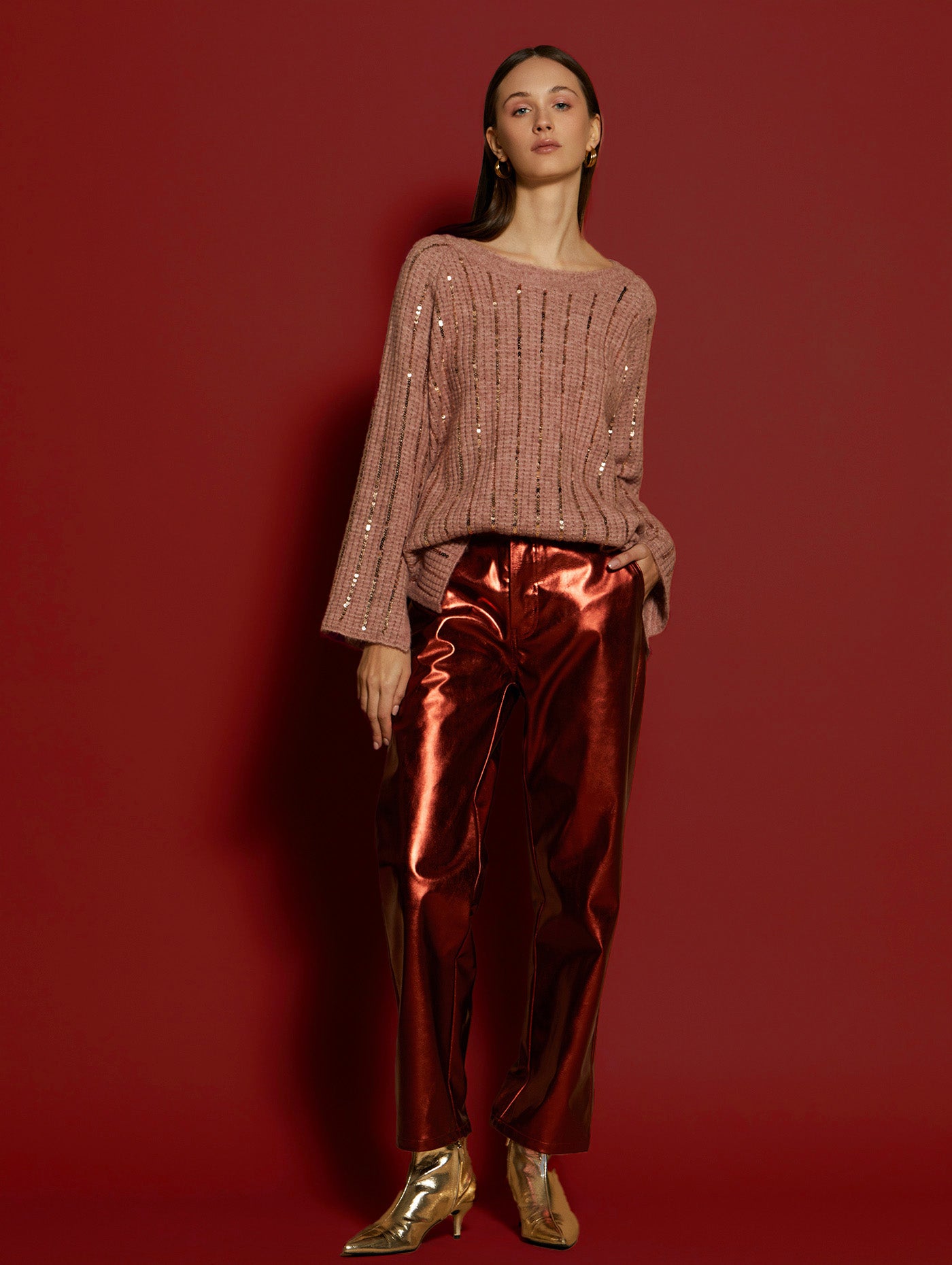 MEISÏE Metallic Ankle Length Pants Carrot