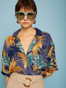 MEISÏE Printed Viscose Shirt Aqua