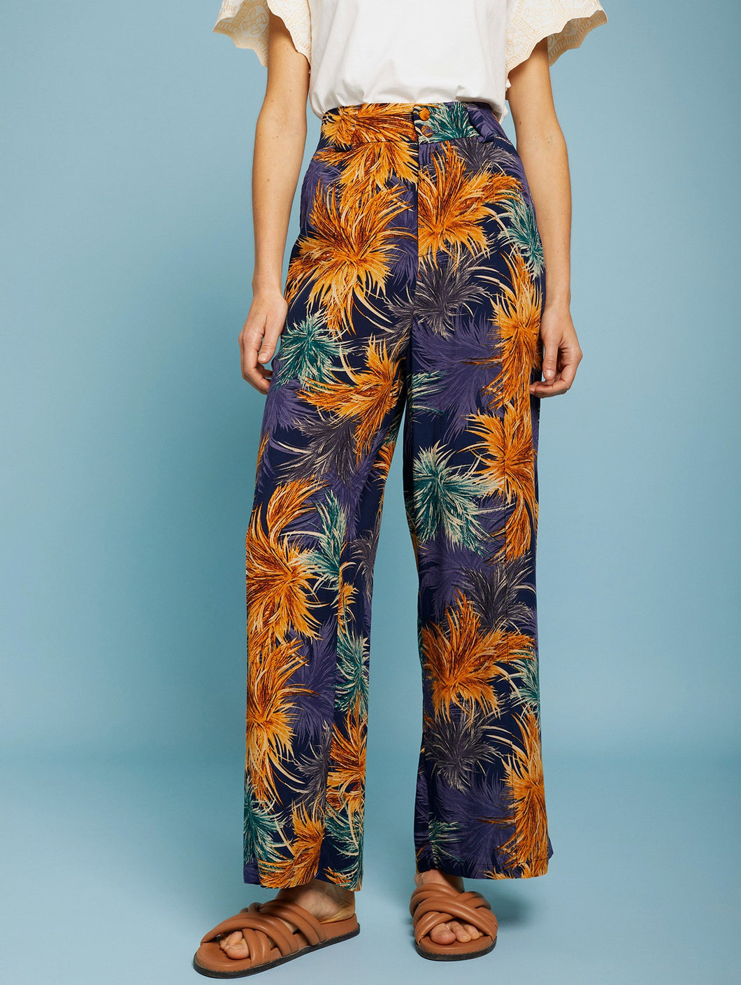 MEISÏE Printed Viscose Pants Aqua