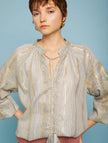 MEISÏE Gold Embroidered Blouse Fresh Mint