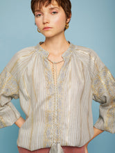 Load image into Gallery viewer, MEISÏE Gold Embroidered Blouse Fresh Mint
