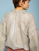 Load image into Gallery viewer, MEISÏE Gold Embroidered Blouse Fresh Mint
