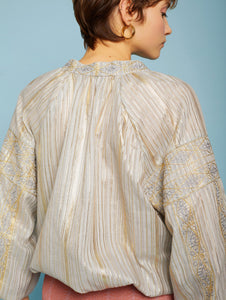 MEISÏE Gold Embroidered Blouse Fresh Mint