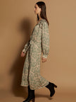 MEISÏE Embroidered Ikat Print Dress Aloe