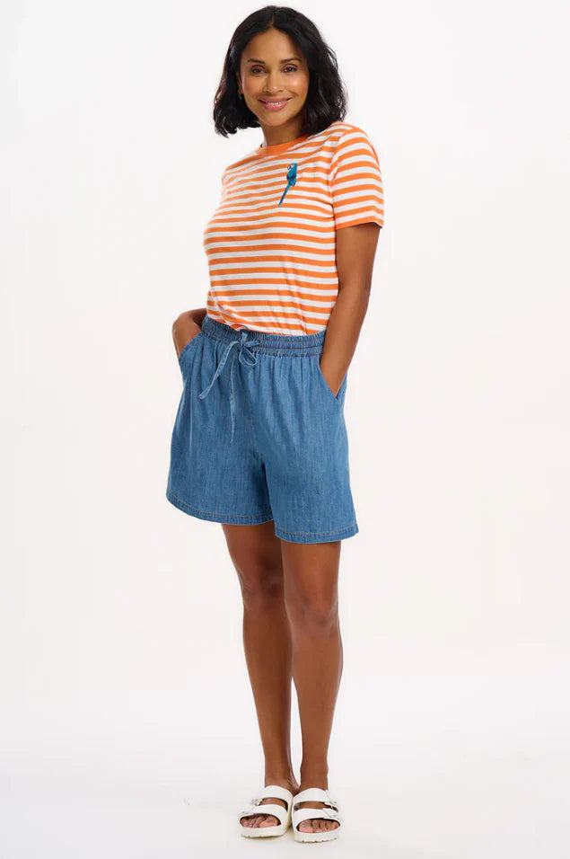 Sugarhill Brighton Maggie T-Shirt Off White/Orange Stripey Parrot