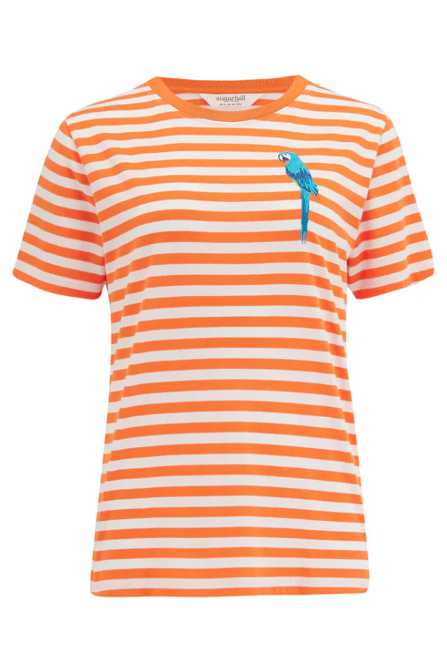 Sugarhill Brighton Maggie T-Shirt Off White/Orange Stripey Parrot