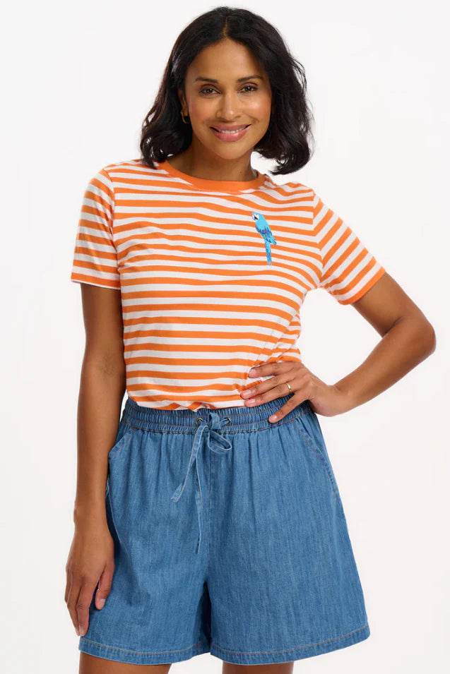 Sugarhill Brighton Maggie T-Shirt Off White/Orange Stripey Parrot