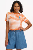 Sugarhill Brighton Maggie T-Shirt Off White/Orange Stripey Parrot