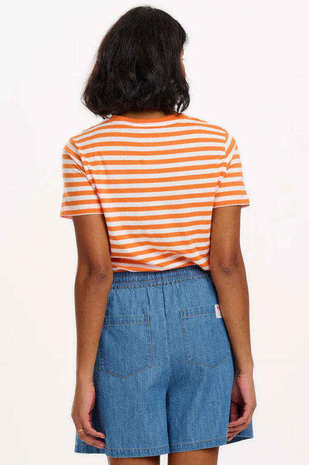 Sugarhill Brighton Maggie T-Shirt Off White/Orange Stripey Parrot