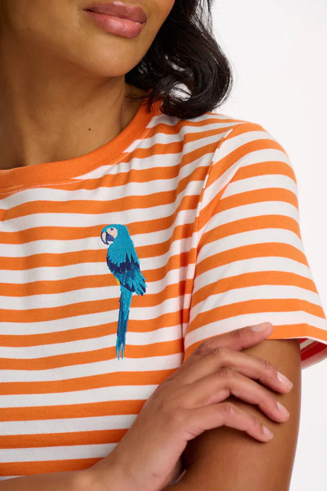 Sugarhill Brighton Maggie T-Shirt Off White/Orange Stripey Parrot