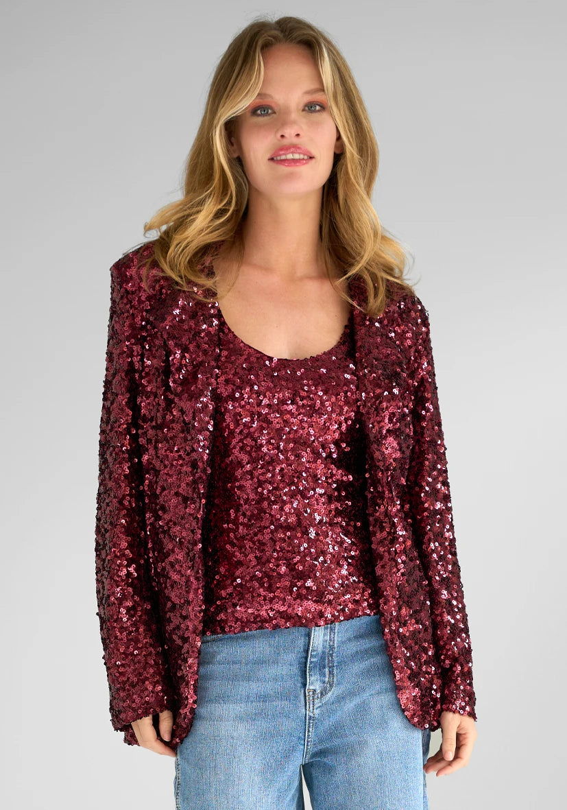 Miss Goodlife Bordeaux Sequin Blazer Burgundy