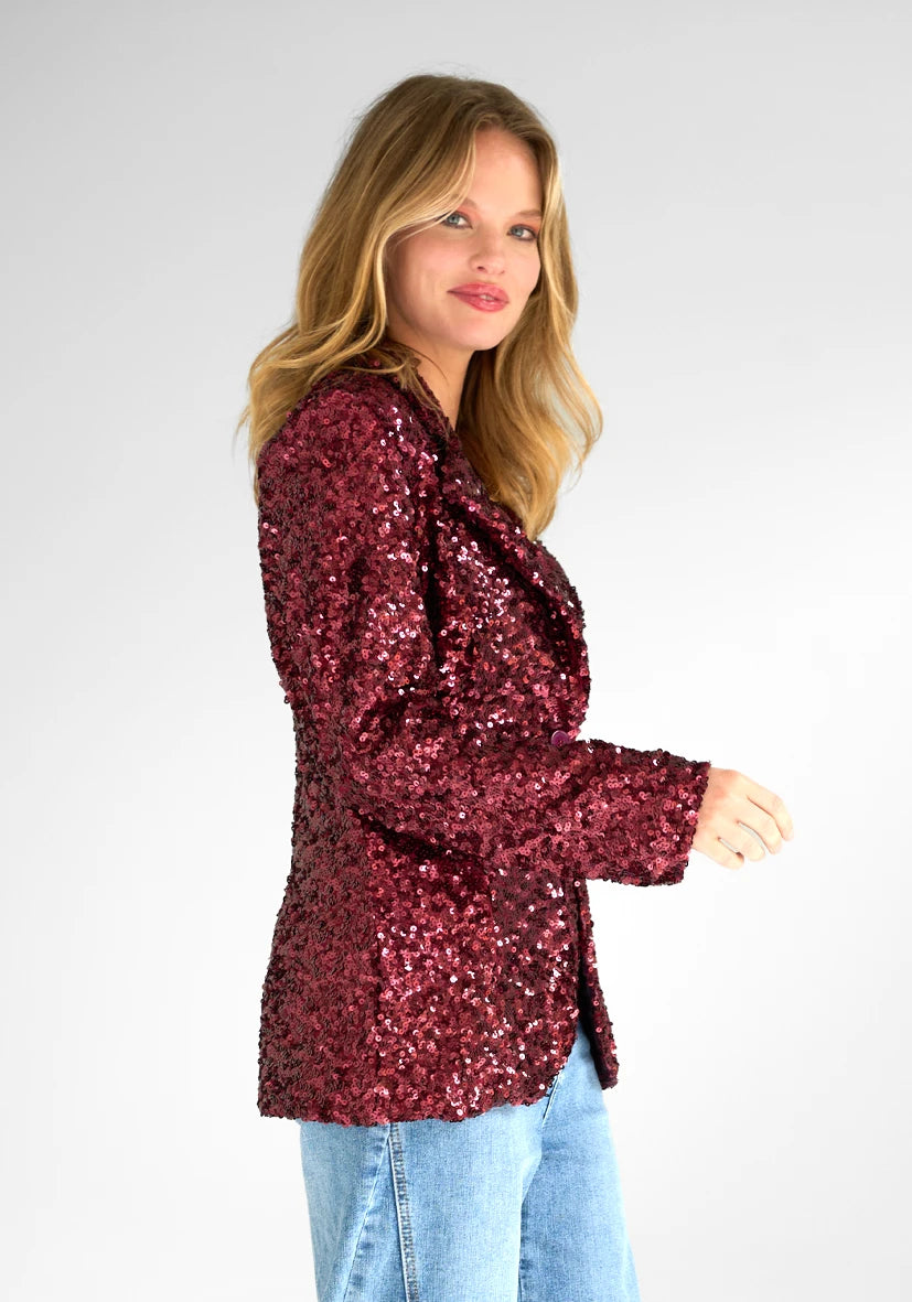 Miss Goodlife Bordeaux Sequin Blazer Burgundy