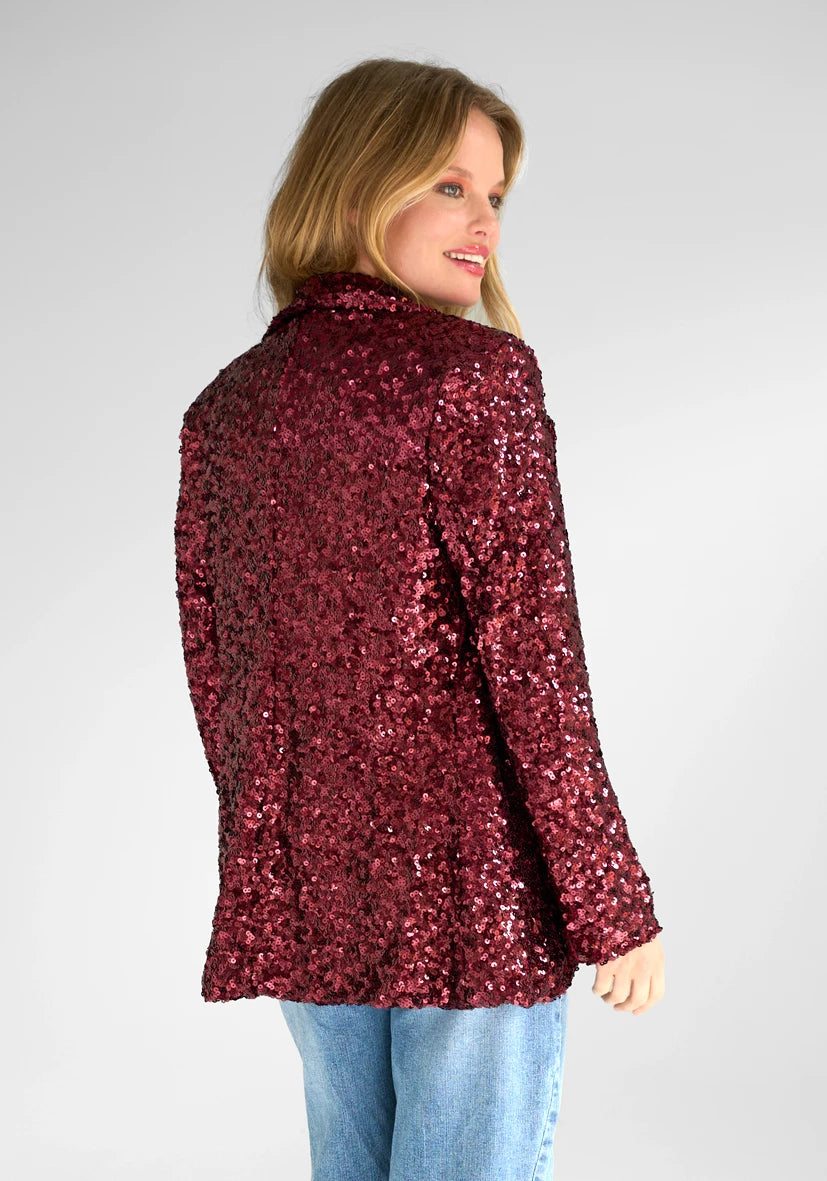 Miss Goodlife Bordeaux Sequin Blazer Burgundy