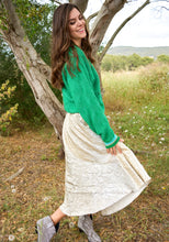 Load image into Gallery viewer, Miss Goodlife Shimmer Pleat Skirt Champagne
