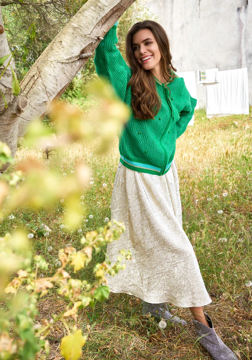 Miss Goodlife Shimmer Pleat Skirt Champagne