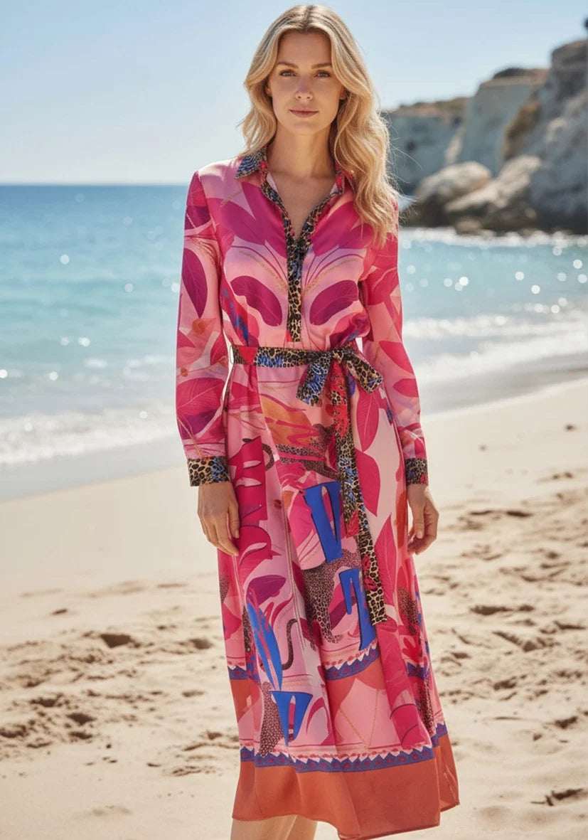 Miss Goodlife Midi Dress Pink Butterfly