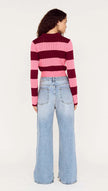 MINKPINK Selena Pointelle Cardigan Wine/Pop Pink Stripe