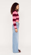 MINKPINK Selena Pointelle Cardigan Wine/Pop Pink Stripe