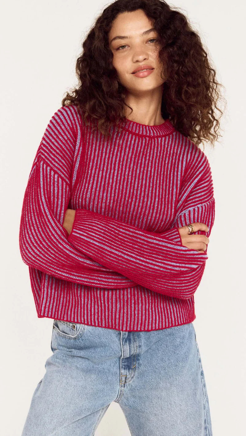 MINKPINK Cleo Contrast Rib Knit Blue/Berry