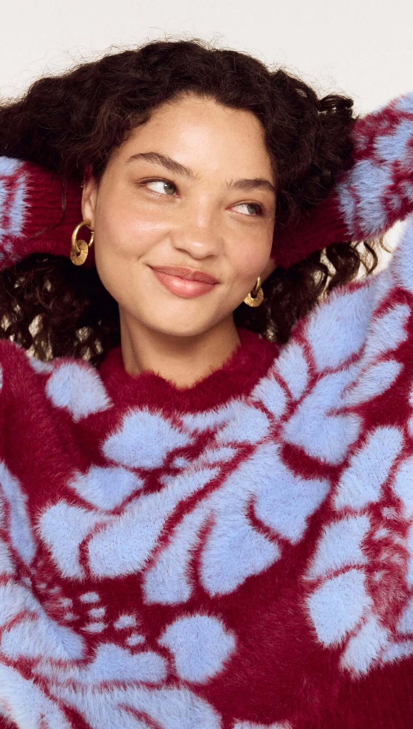 MINKPINK Amara Intarsia Knit Wine/Blue Bell Floral