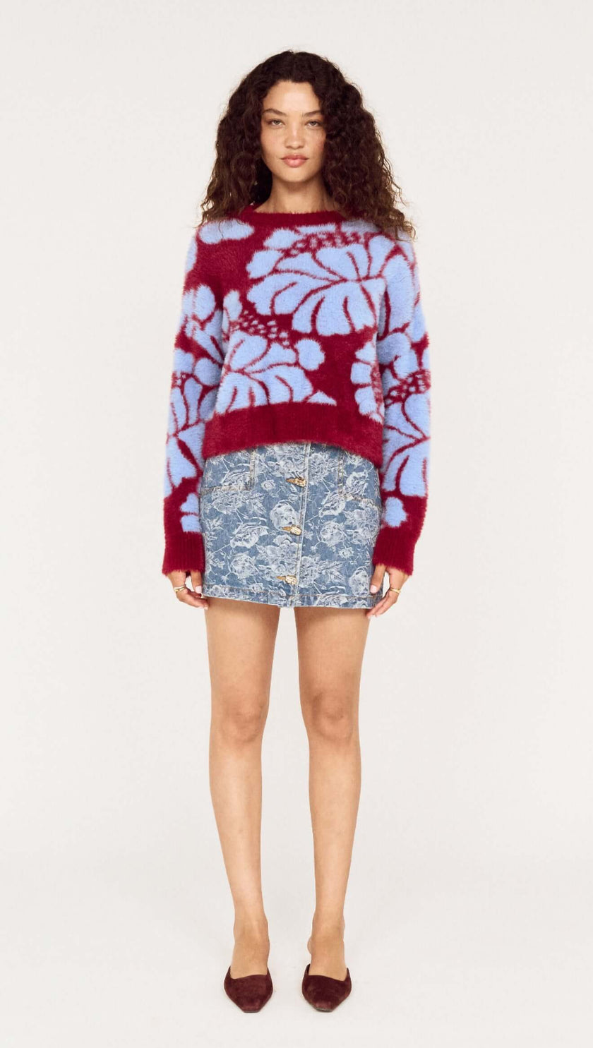 MINKPINK Amara Intarsia Knit Wine/Blue Bell Floral