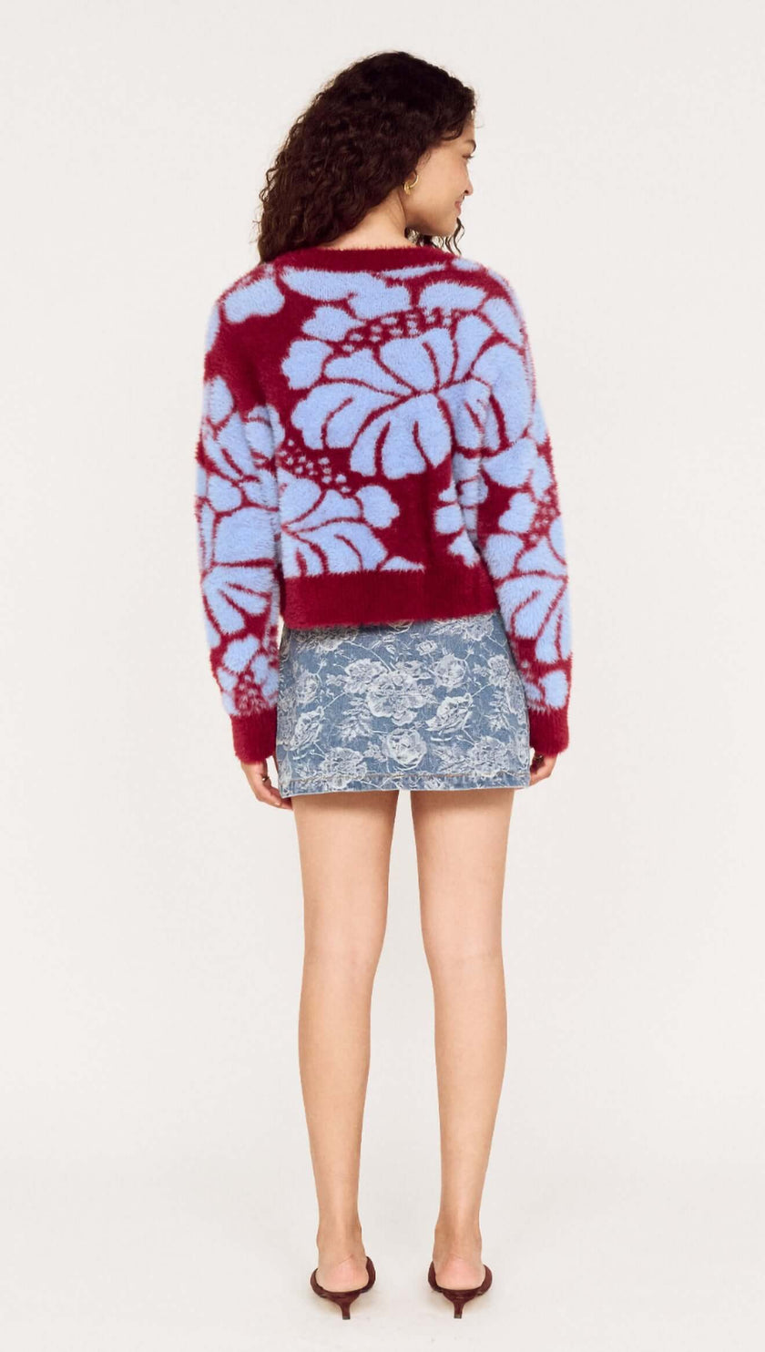 MINKPINK Amara Intarsia Knit Wine/Blue Bell Floral