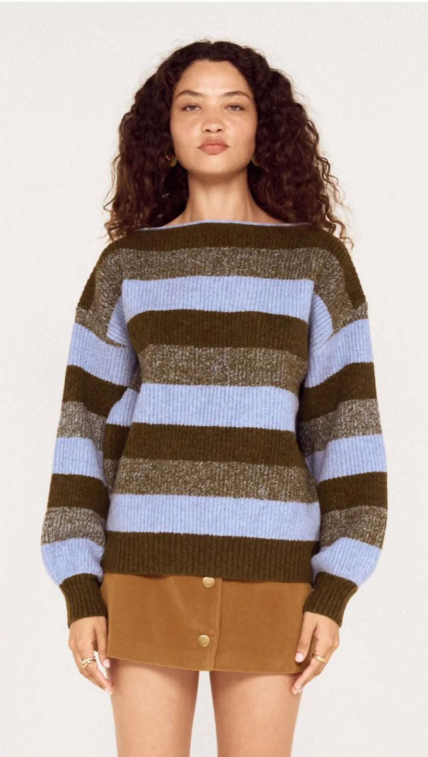MINKPINK Avia Boat Neck Knit Blue/Stone Stripe