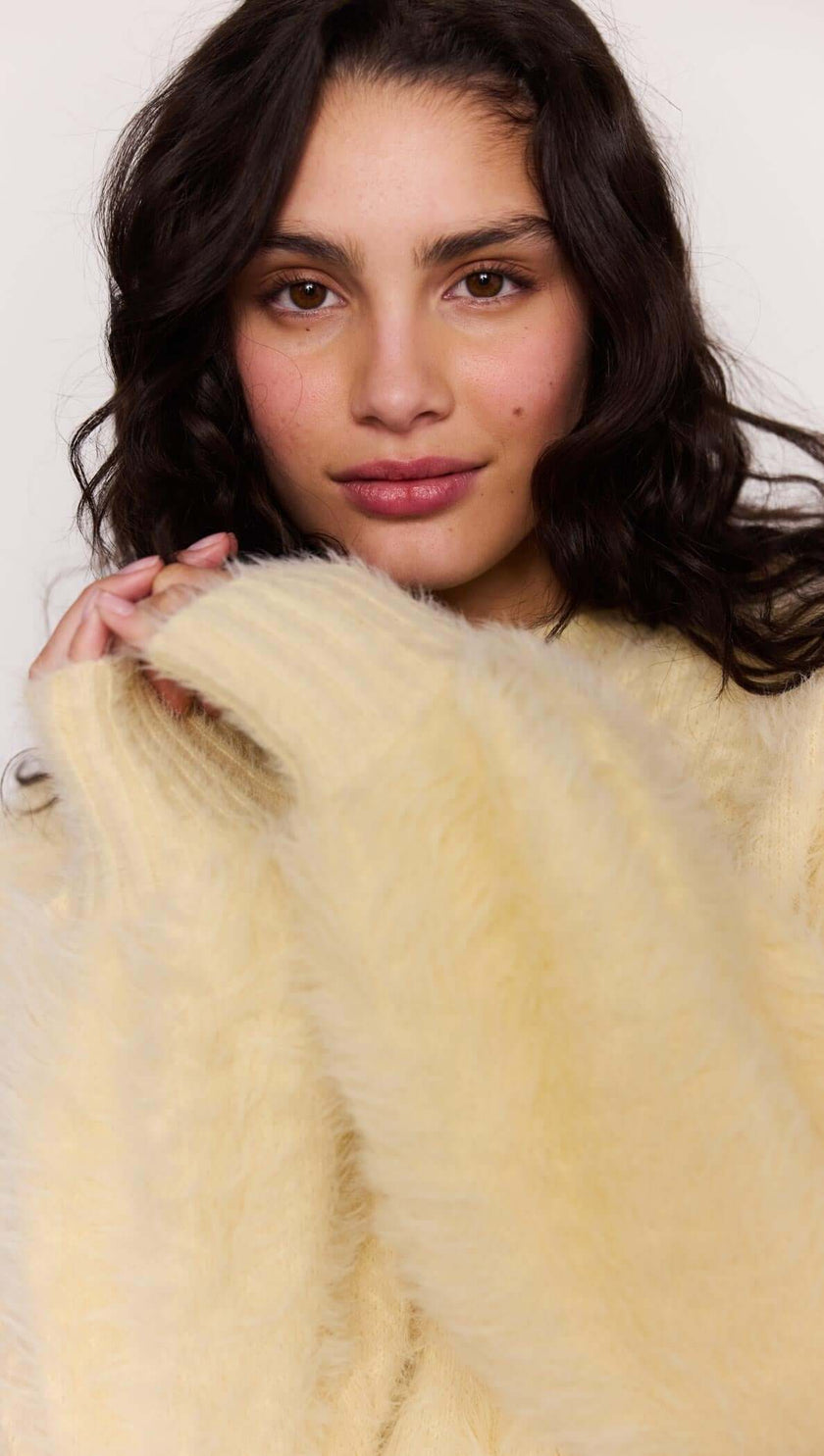 MINKPINK Lola Fluffy Knit Jumper Butter