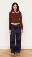 MINKPINK Rhea Ruffle Polo Knit Top Chocolate/Lilac