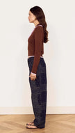 MINKPINK Rhea Ruffle Polo Knit Top Chocolate/Lilac