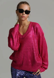 I'm Francis Metallic Knit Sweater Pink
