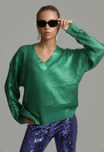 I'm Francis Metallic Knit Sweater Green