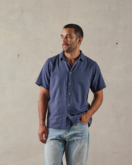 McTavish Button Up Shirt Hemp Blue Stripe