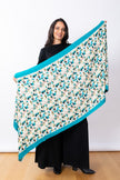 JJ Sisters MMS17 Cotton Viscose Wool Scarf Teal Flower Buds