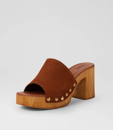 Mollini Harmoni Retro Clog Heels Brown Suede