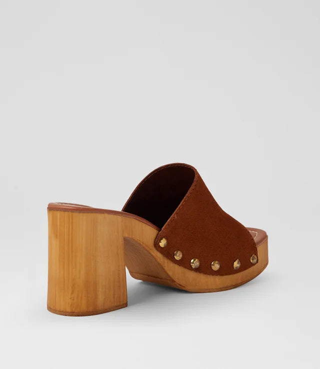 Mollini Harmoni Retro Clog Heels Brown Suede