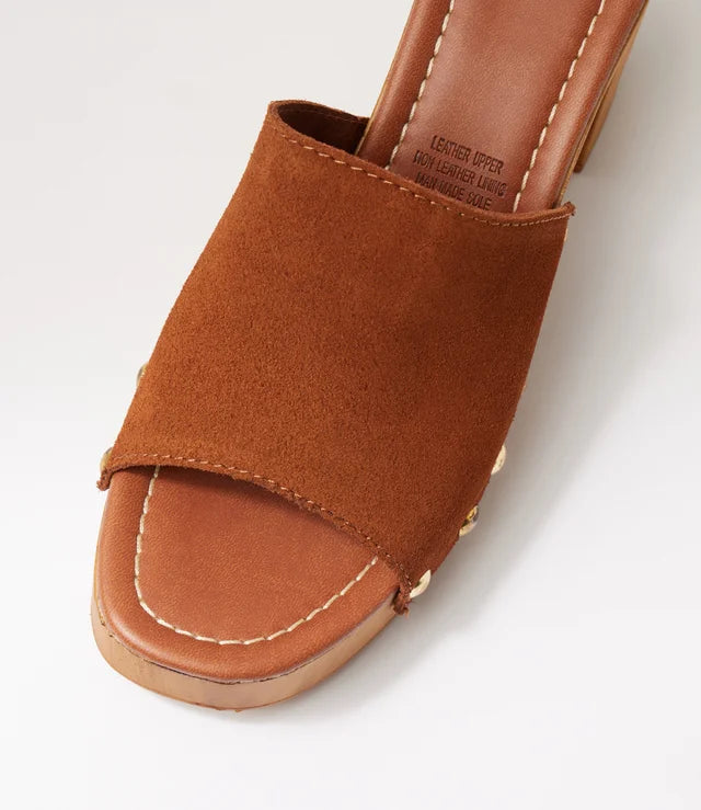 Mollini Harmoni Retro Clog Heels Brown Suede