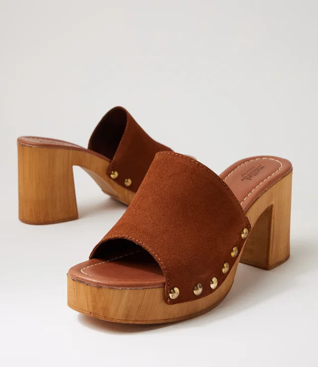 Mollini Harmoni Retro Clog Heels Brown Suede