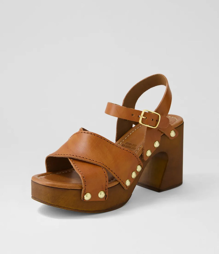 Mollini Fileya Retro Clog Sandals Tan Leather