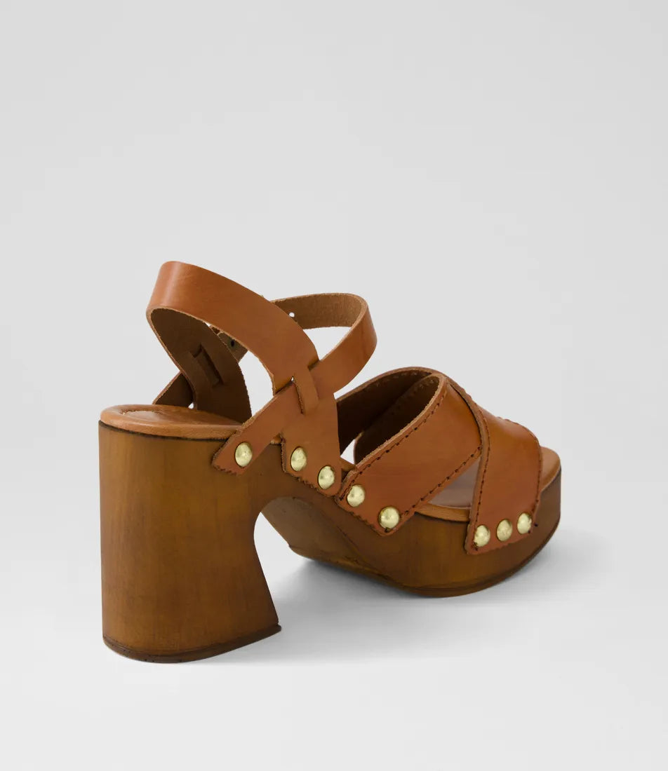 Mollini Fileya Retro Clog Sandals Tan Leather