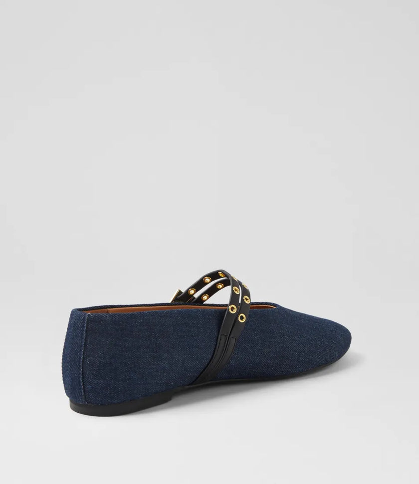 Mollini Haizell Dark Denim Fabric Black Leather