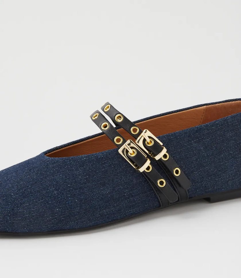 Mollini Haizell Dark Denim Fabric Black Leather
