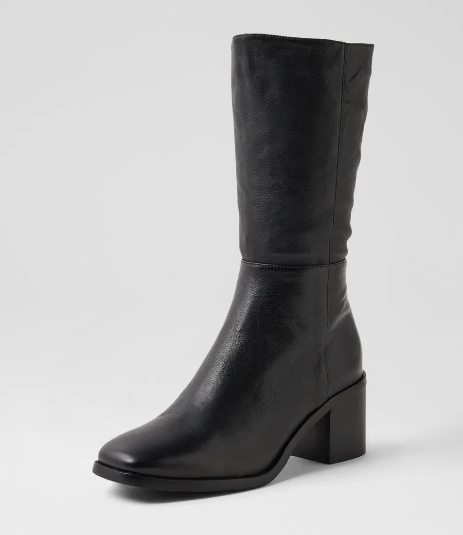 Mollini Sesina Black/ Black Leather Calf Boots