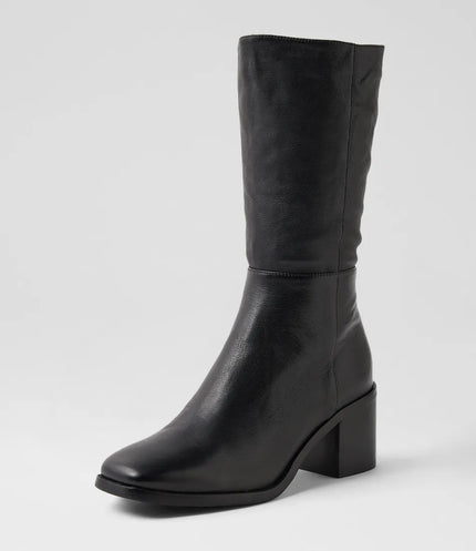 Mollini Sesina Black/ Black Leather Calf Boots