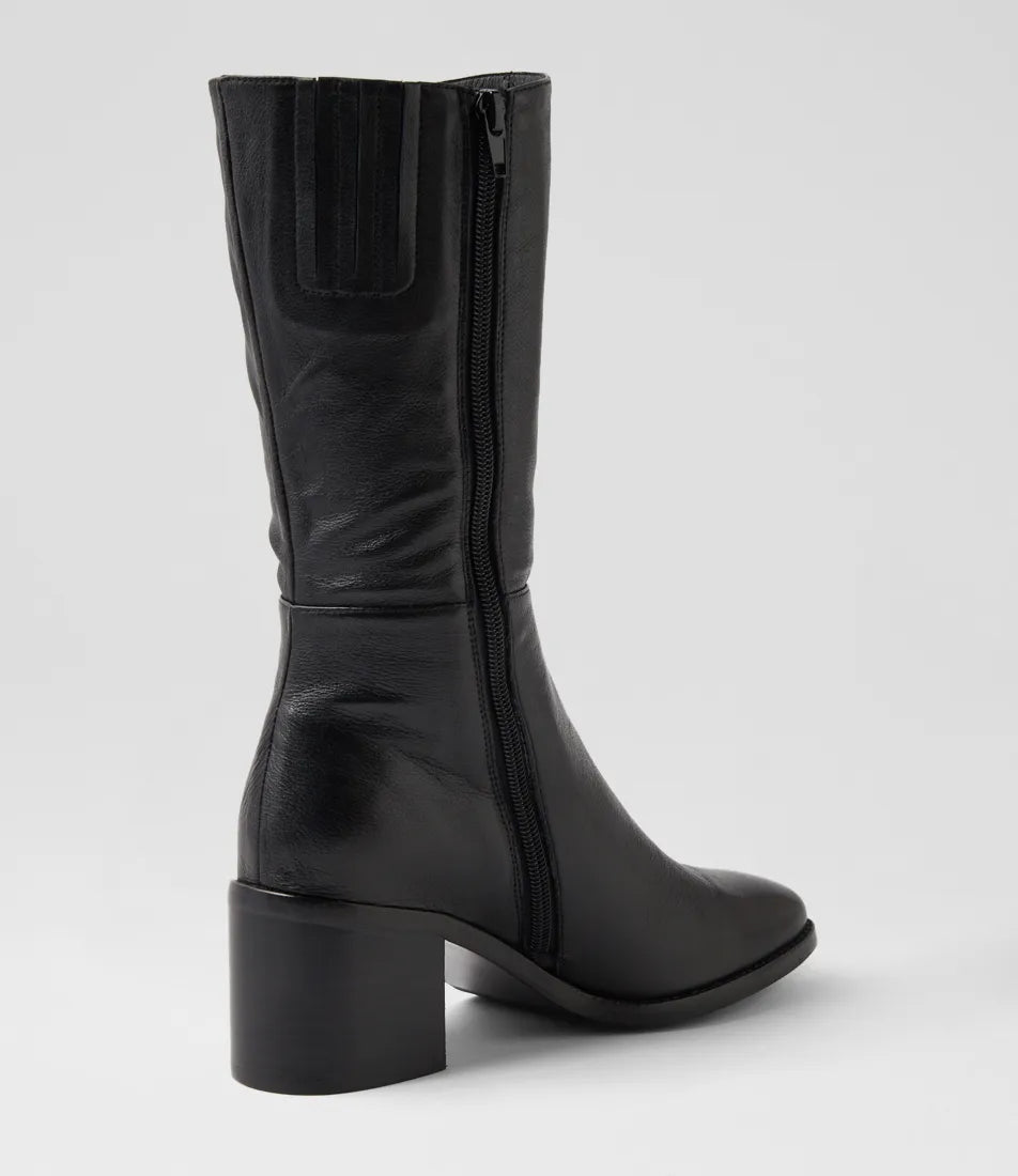 Mollini Sesina Black/ Black Leather Calf Boots
