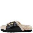 Mollini Esme Black Cream Leather Shearling Slides