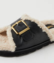 Mollini Esme Black Cream Leather Shearling Slides